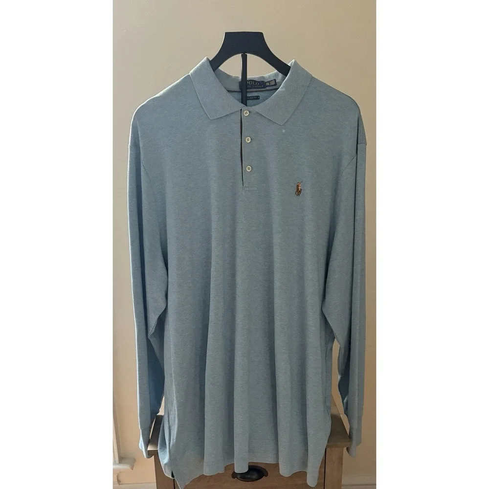 Polo Ralph Lauren Mens XXL Long Sleeve Polo Carolina Blue Classic Fit Cotton